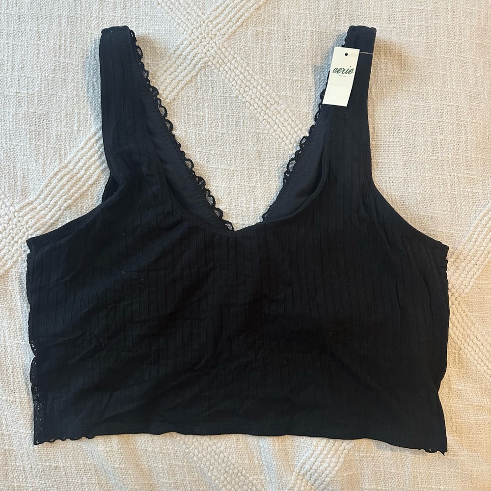 Aerie Bralette size XL NWT Black lace/ ribbed